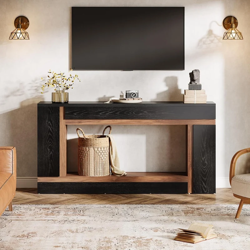 APARADOR RECIBIDOR BENTON CON ESTANTE ROBLE NEGRO 160X80CM - 4