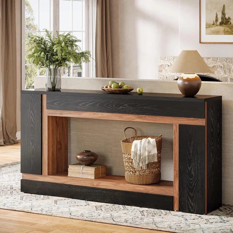 APARADOR RECIBIDOR BENTON CON ESTANTE ROBLE NEGRO 160X80CM - 5
