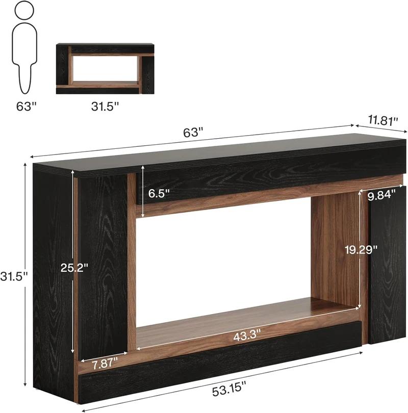 APARADOR RECIBIDOR BENTON CON ESTANTE ROBLE NEGRO 160X80CM - 7
