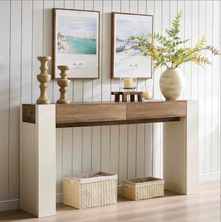 APARADOR RECIBIDOR LEWES 2 CAJONES ROBLE BLANCO 160X85CM - 1