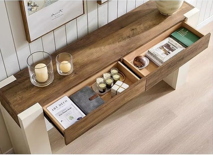 APARADOR RECIBIDOR LEWES 2 CAJONES ROBLE BLANCO 160X85CM - 3