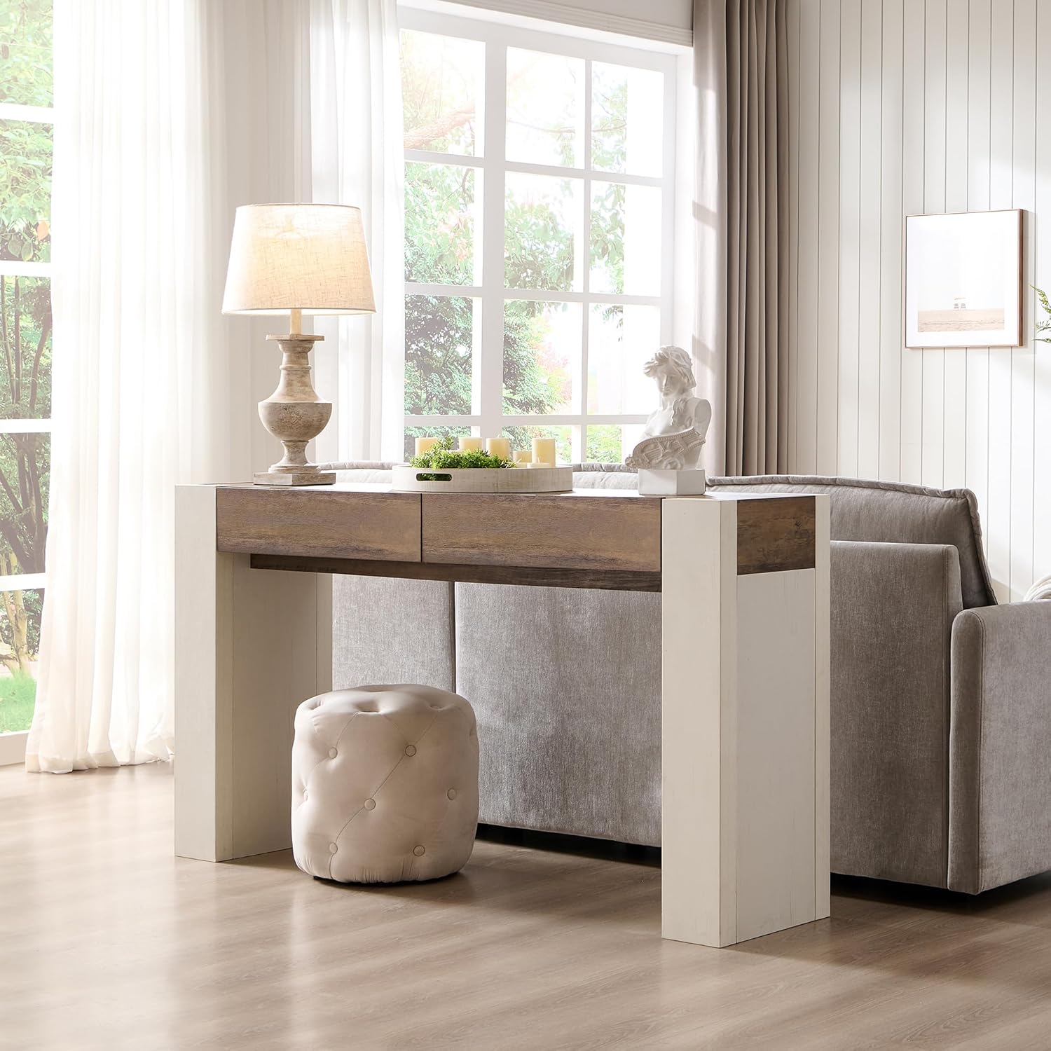 APARADOR RECIBIDOR LEWES 2 CAJONES ROBLE BLANCO 160X85CM - 5