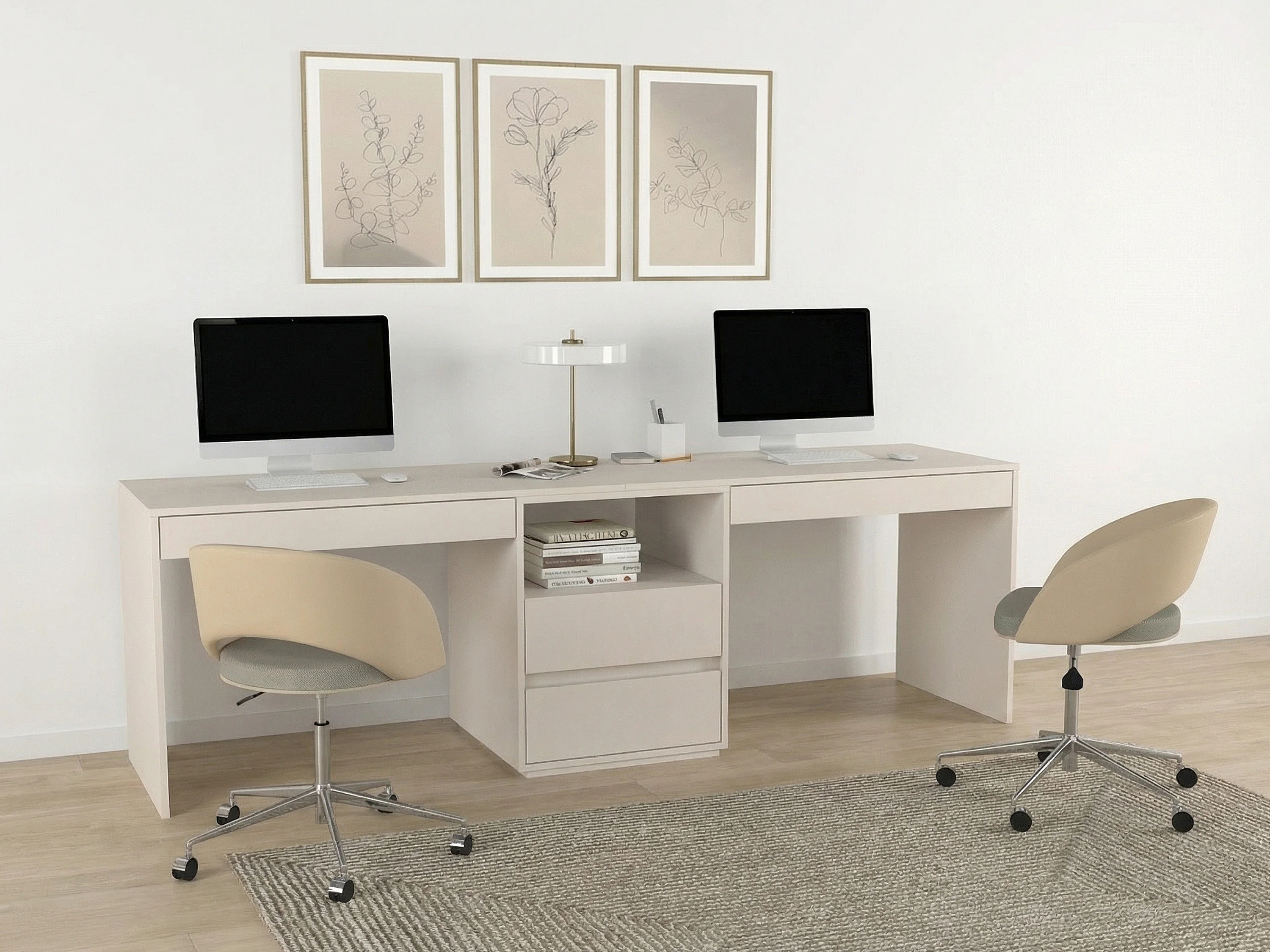 ESCRITORIO DOBLE HOLLAND 4 CAJONES UN ESTANTE CAPRI 240CM - 1