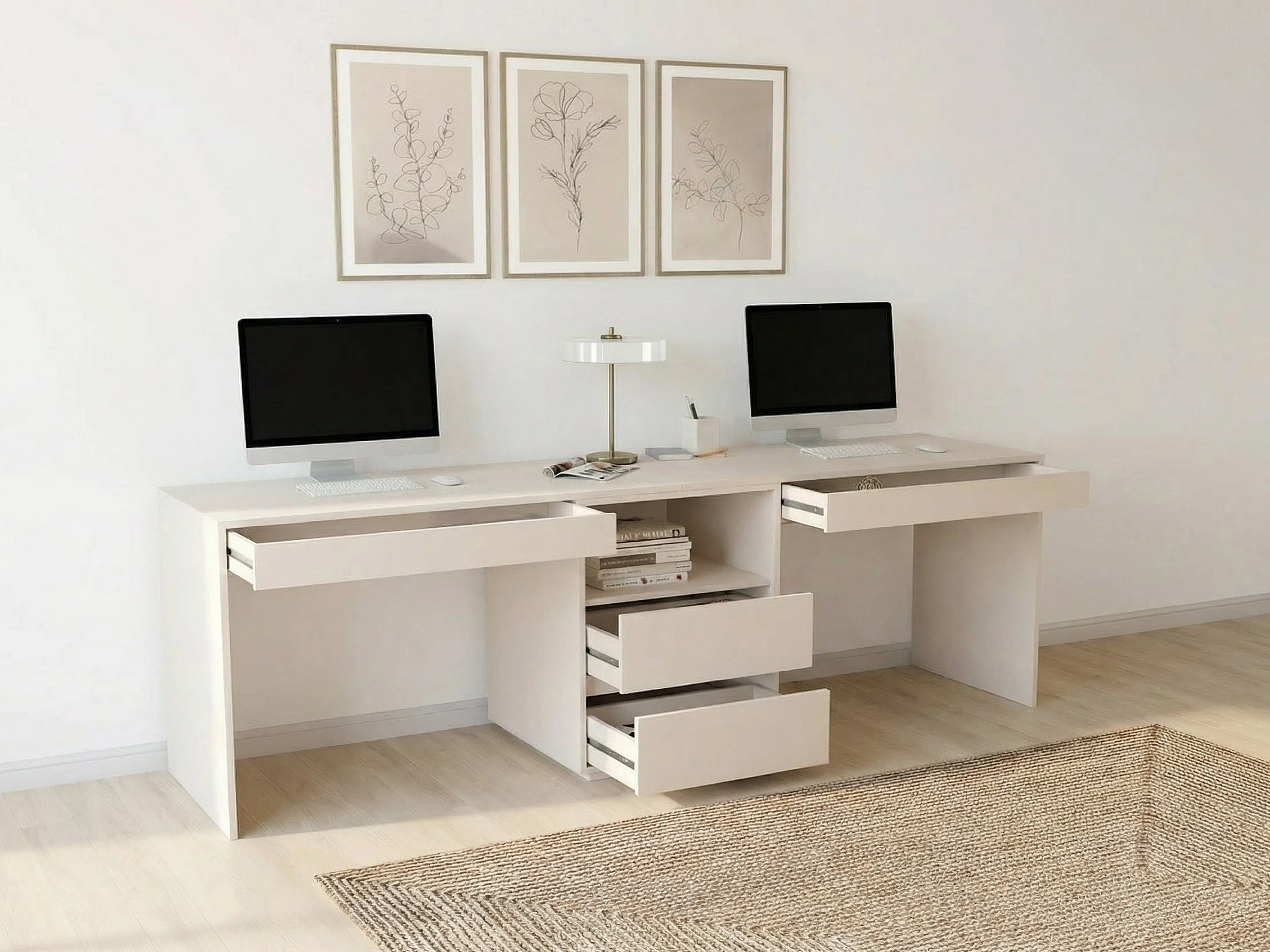 ESCRITORIO DOBLE HOLLAND 4 CAJONES UN ESTANTE CAPRI 240CM - 2