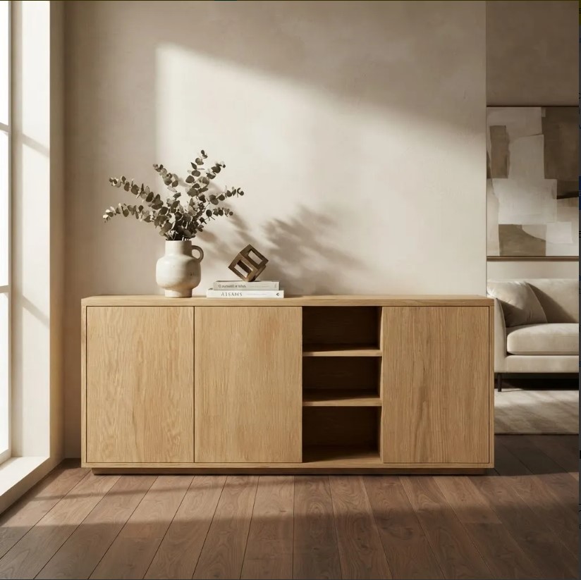 APARADOR NERUM 3 PUERTAS Y ESTANTES ROBLE CLARO 180CM - 2