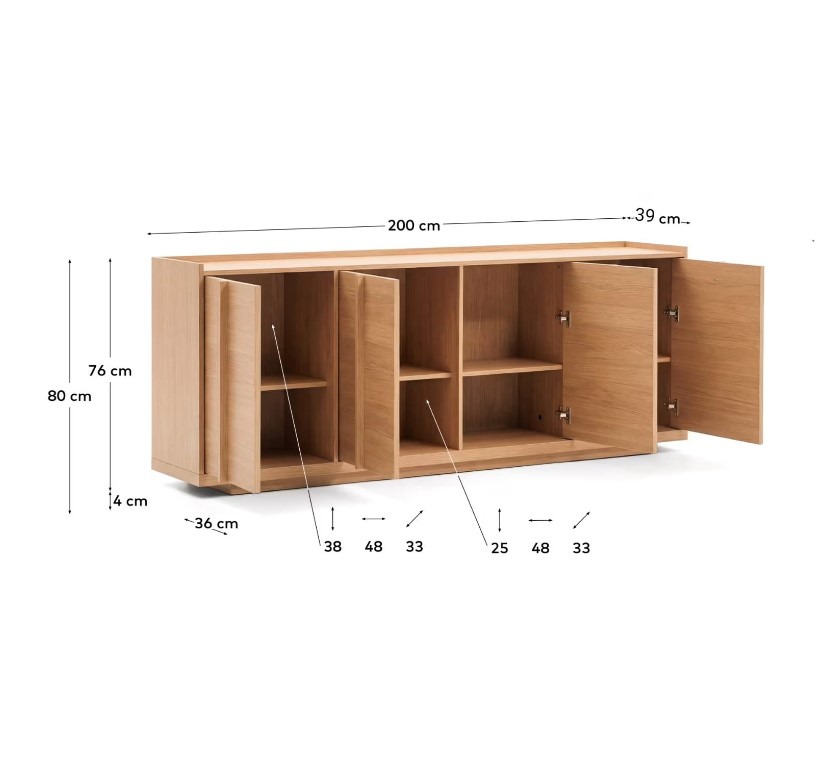 APARADOR BORLEY 4 PUERTAS ESTANTES INTERNOS ROBLE 200CM - 9