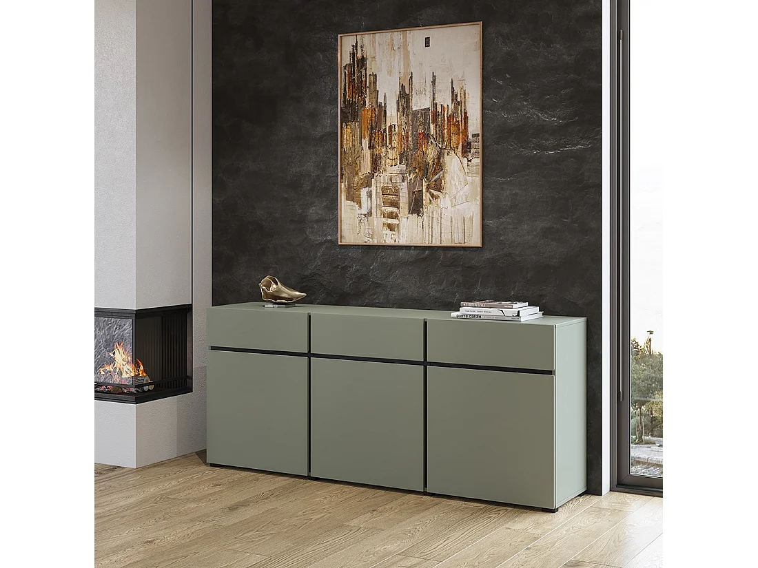 APARADOR ELBORA 3 PUERTAS 3 CAJONES AGAVE NEGRO 180CM - 1
