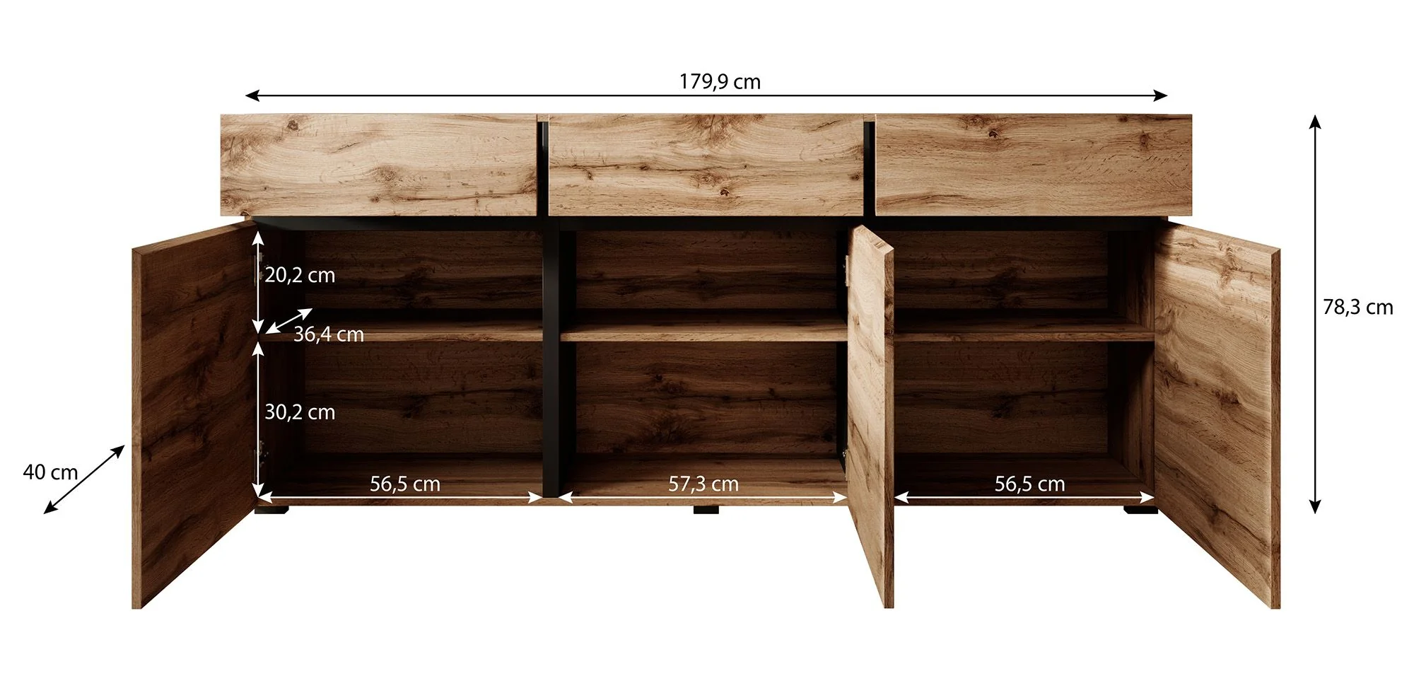 APARADOR ELBORA 3 PUERTAS 3 CAJONES AGAVE NEGRO 180CM - 9