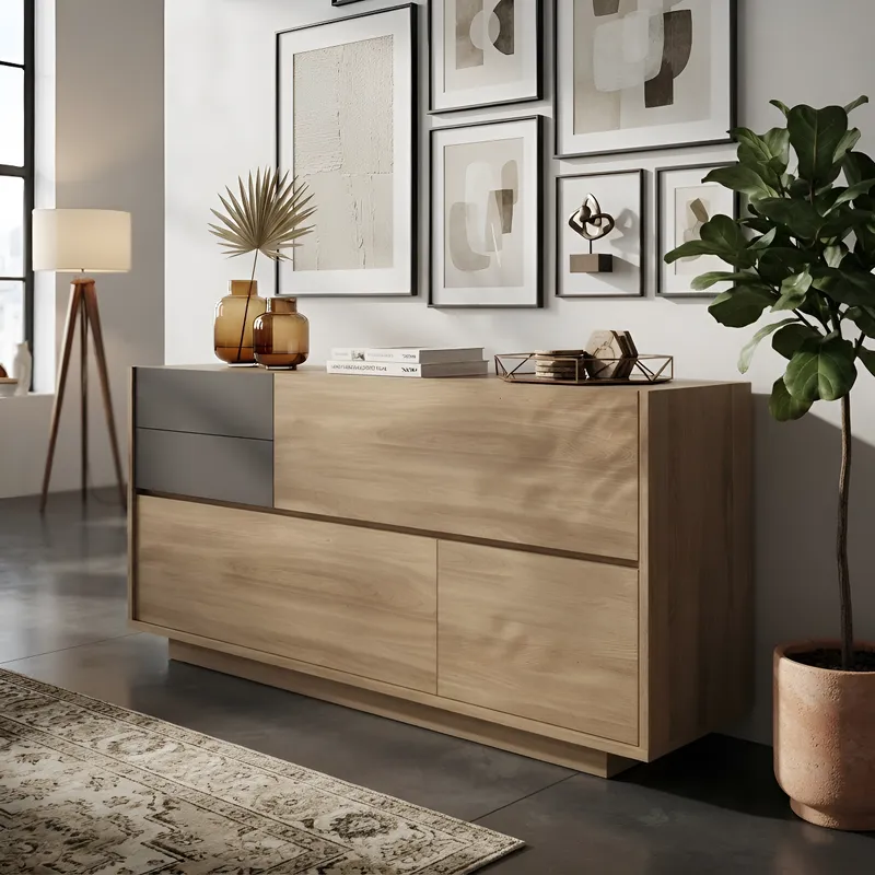 APARADOR VARGIO 3 PUERTAS 2 CAJONES NOGAL GRAFITO 178CM - 1
