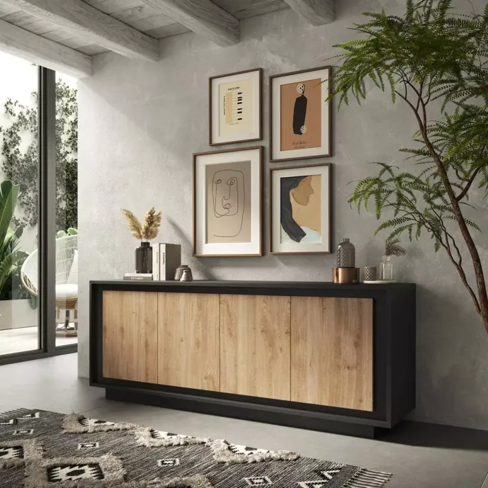APARADOR MILORD 4 PUERTAS ESTANTES GRAFITO ROBLE 205CM - 1
