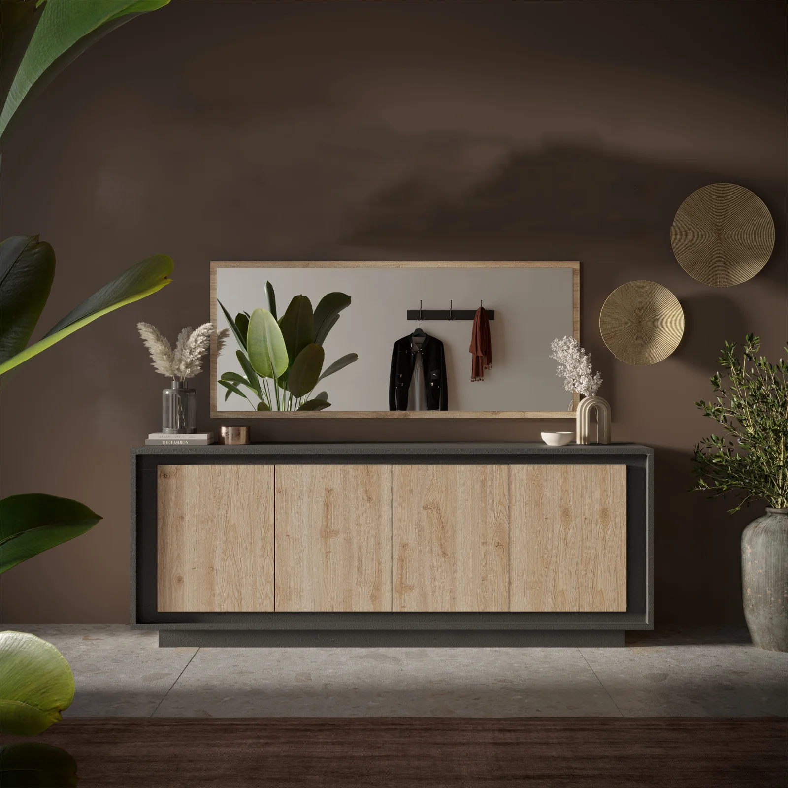 APARADOR MILORD 4 PUERTAS ESTANTES GRAFITO ROBLE 205CM - 2
