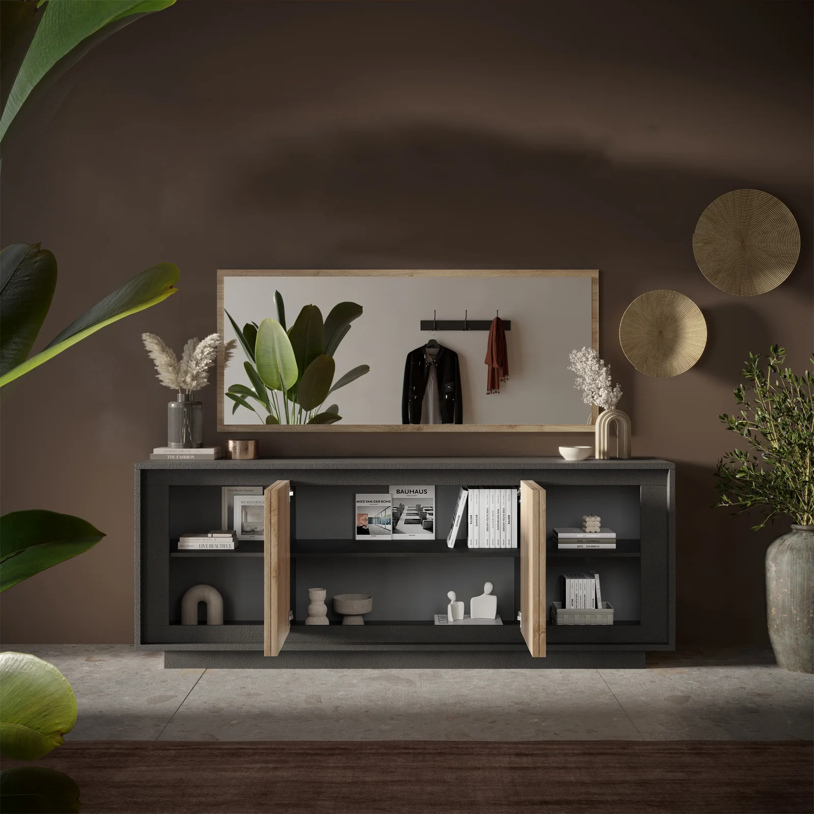 APARADOR MILORD 4 PUERTAS ESTANTES GRAFITO ROBLE 205CM - 3
