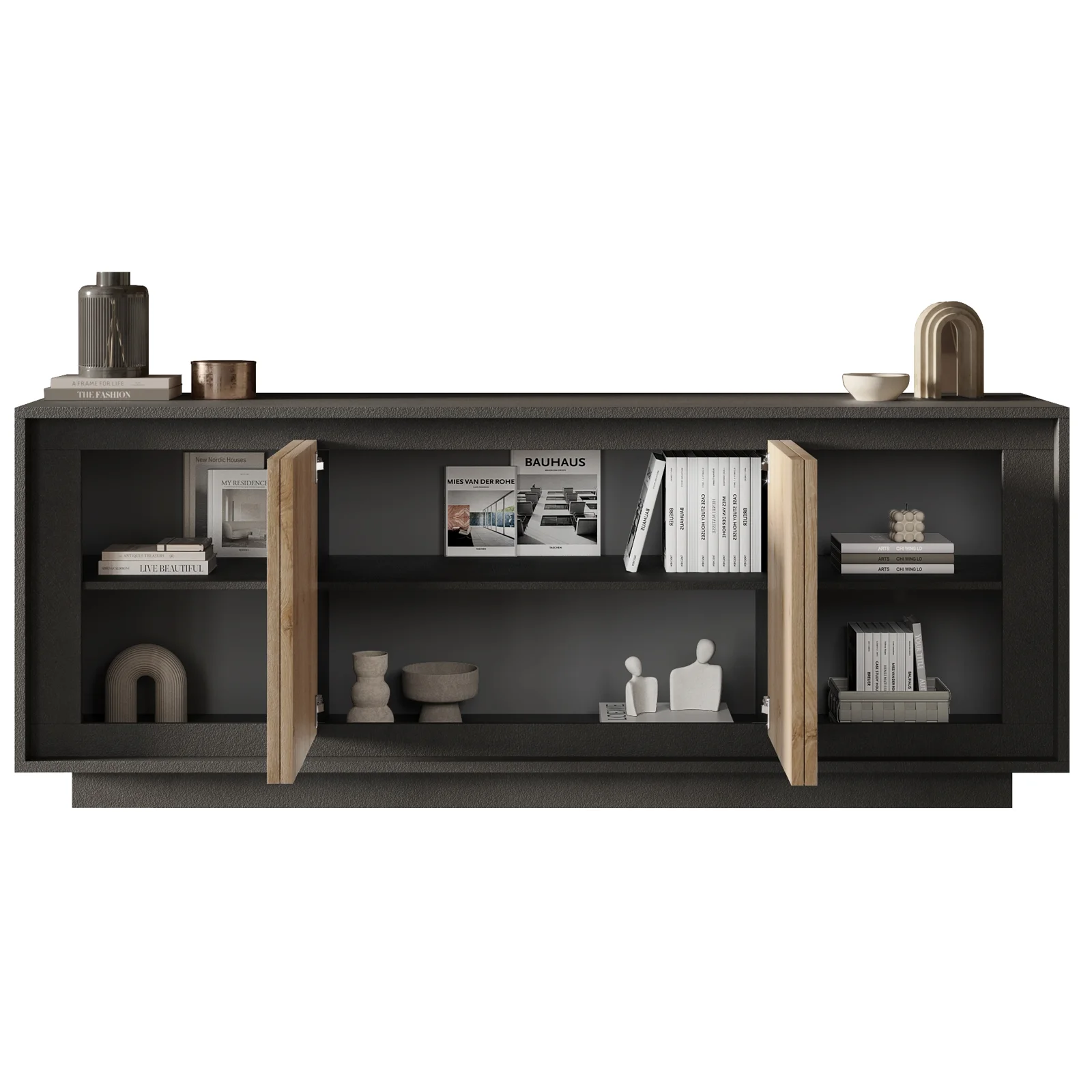APARADOR MILORD 4 PUERTAS ESTANTES GRAFITO ROBLE 205CM - 6