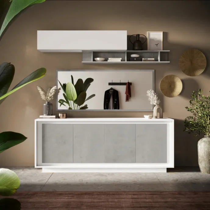APARADOR MILORD 4 PUERTAS ESTANTES BLANCO CEMENTO 205CM - 3