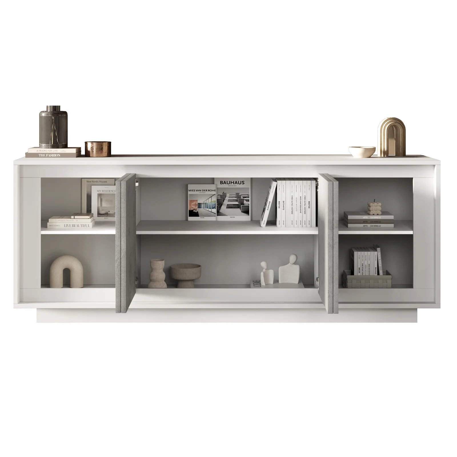 APARADOR MILORD 4 PUERTAS ESTANTES BLANCO CEMENTO 205CM - 5