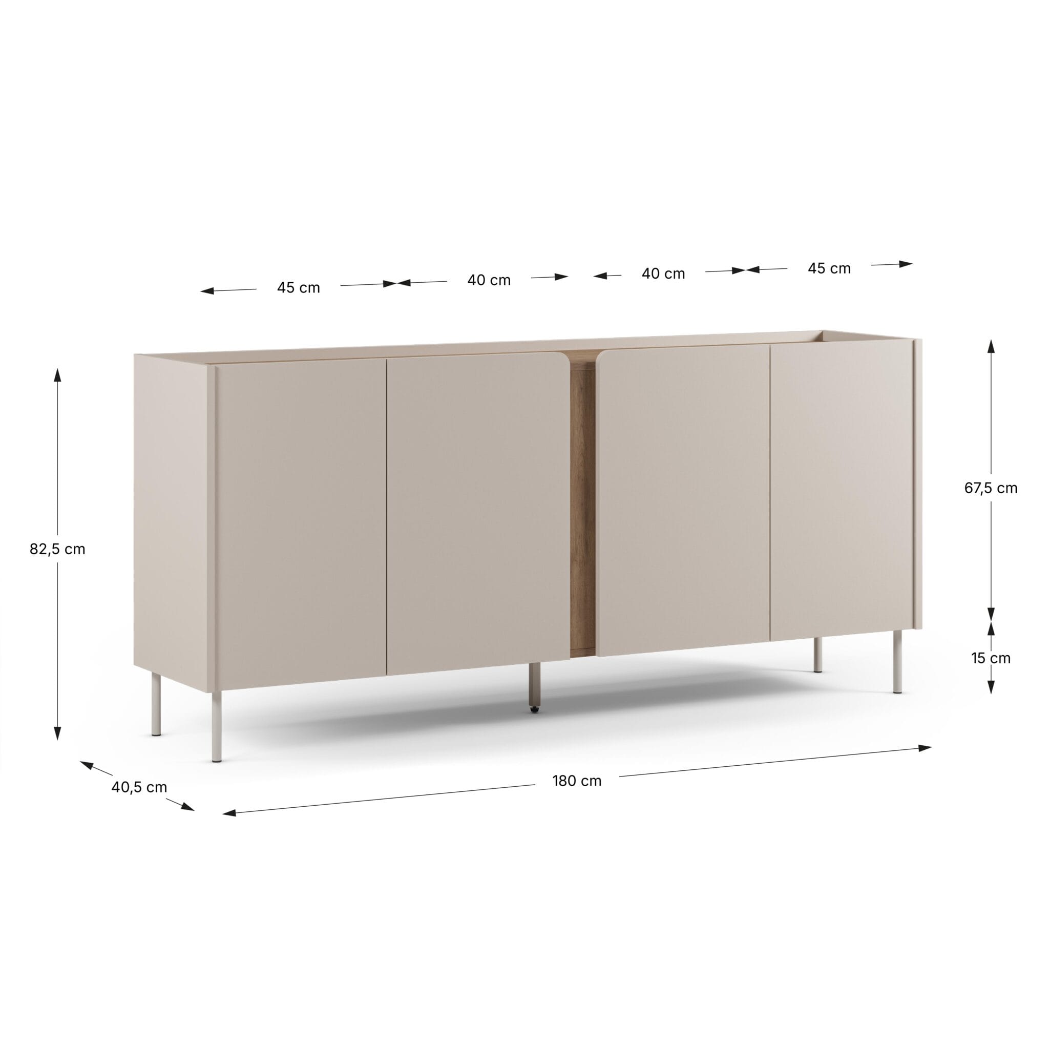 APARADOR JANE 4 PUERTAS ESTANTES INTERNOS ROBLE Y CAPRI 180CM - 8