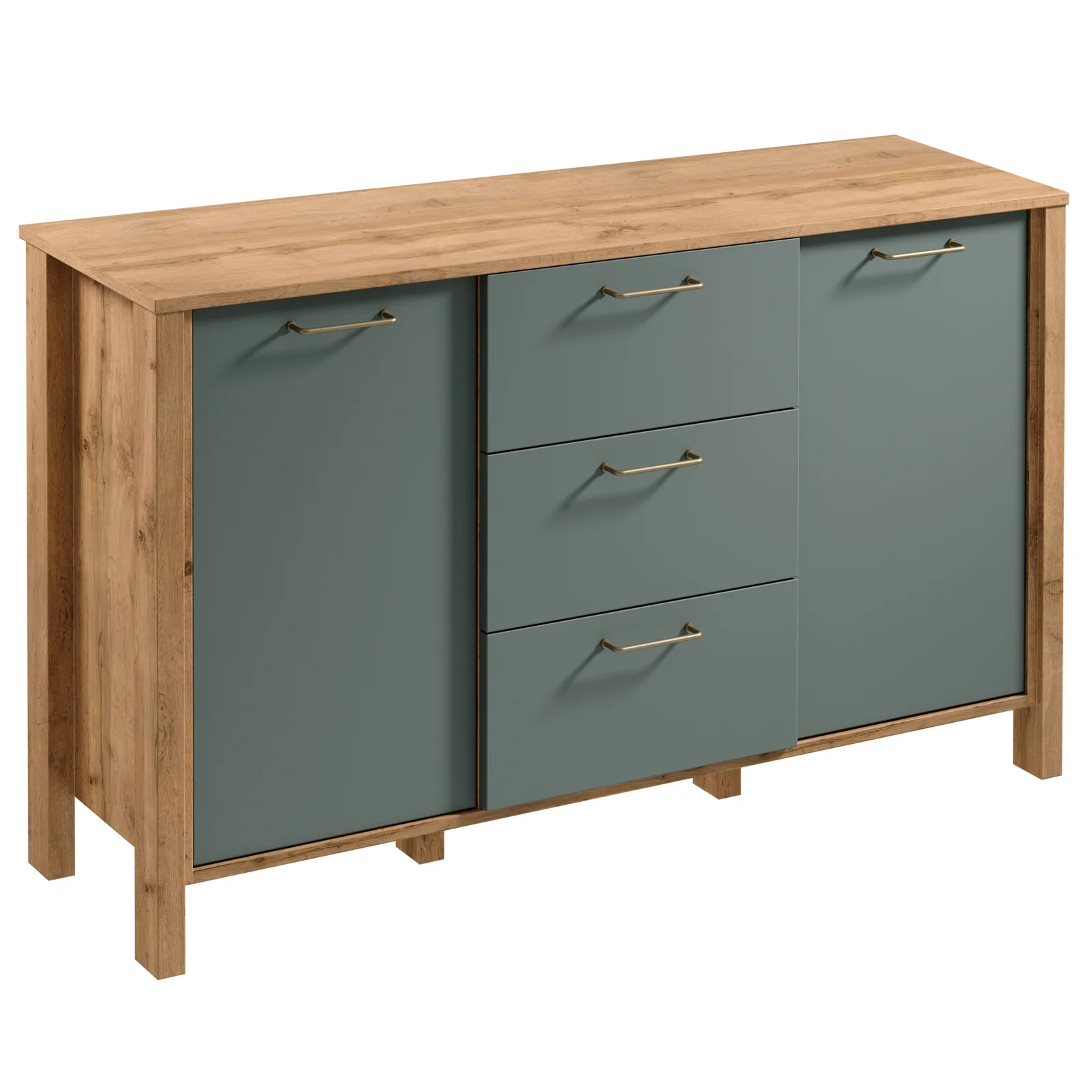 APARADOR KARZE 3 CAJONES 2 PUERTAS ROBLE VERDE 138CM - 4
