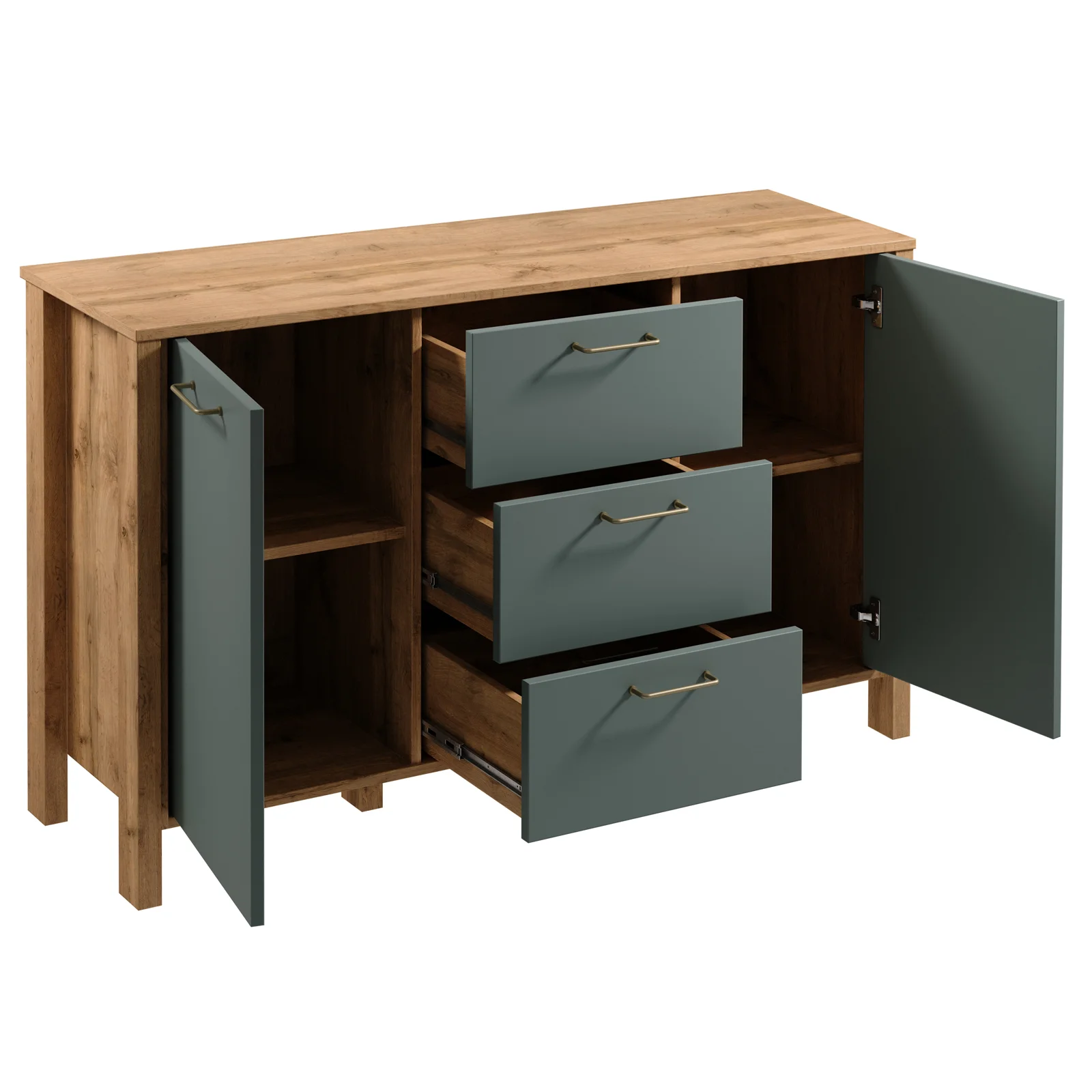 APARADOR KARZE 3 CAJONES 2 PUERTAS ROBLE VERDE 138CM - 5