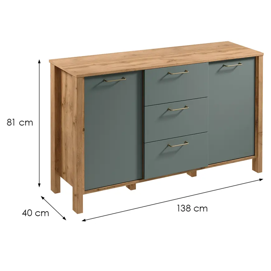 APARADOR KARZE 3 CAJONES 2 PUERTAS ROBLE VERDE 138CM - 8