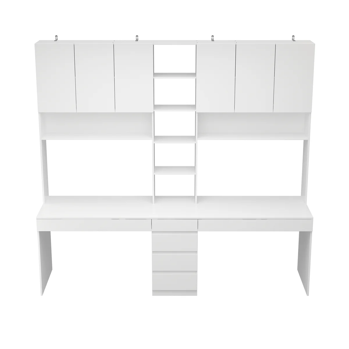 ESCRITORIO DOBLE CASHEL 6 CAJONES CON ESTANTE ALTO BLANCO 240CM - 6