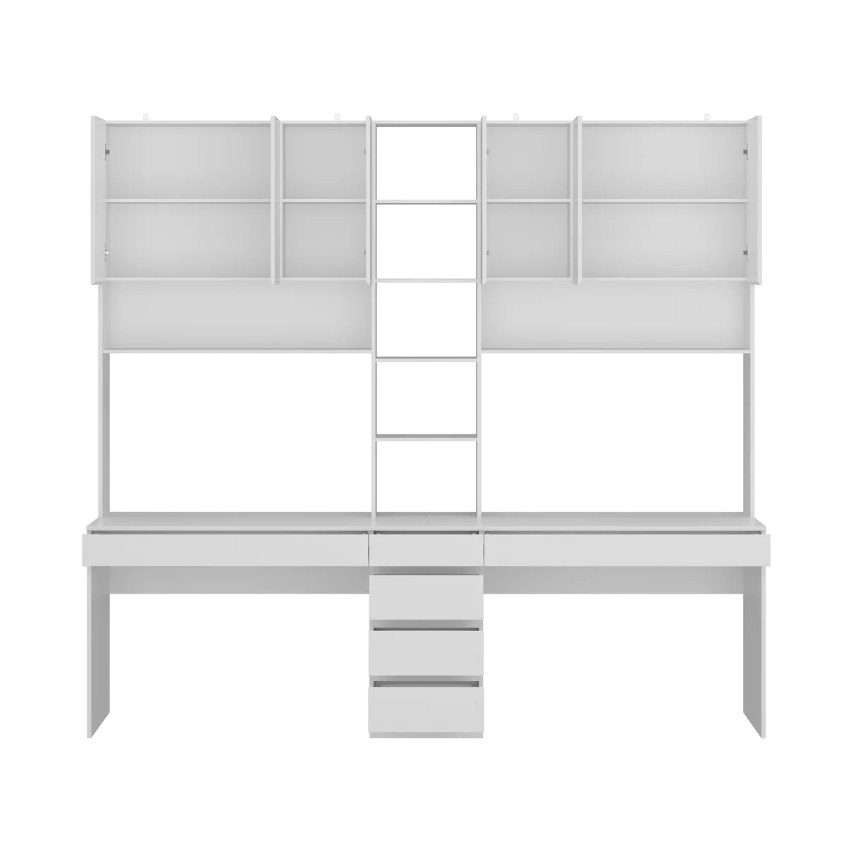 ESCRITORIO DOBLE CASHEL 6 CAJONES CON ESTANTE ALTO BLANCO 240CM - 7