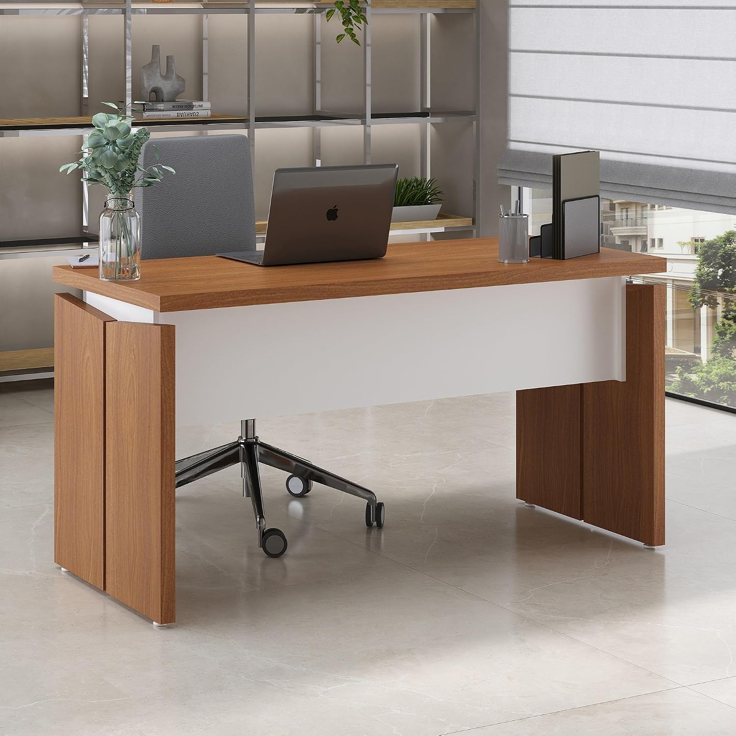 ESCRITORIO EJECUTIVO ALESSE CEDRO Y BLANCO 145CM - 1