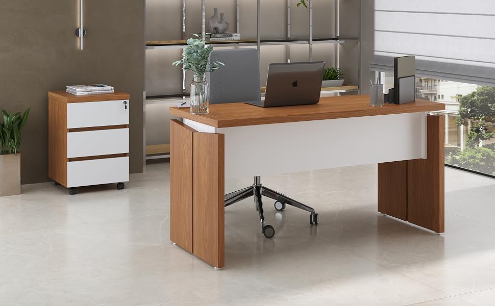 ESCRITORIO EJECUTIVO ALESSE CEDRO Y BLANCO 145CM - 3