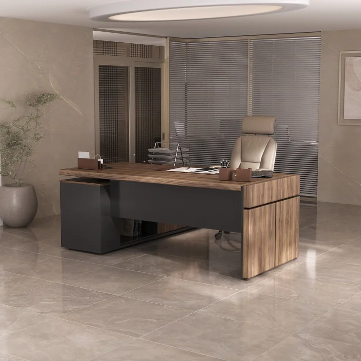 ESCRITORIO EJECUTIVO EN L GOREY DE OFICINA CON GABINETE ROBLE 202CM - 2