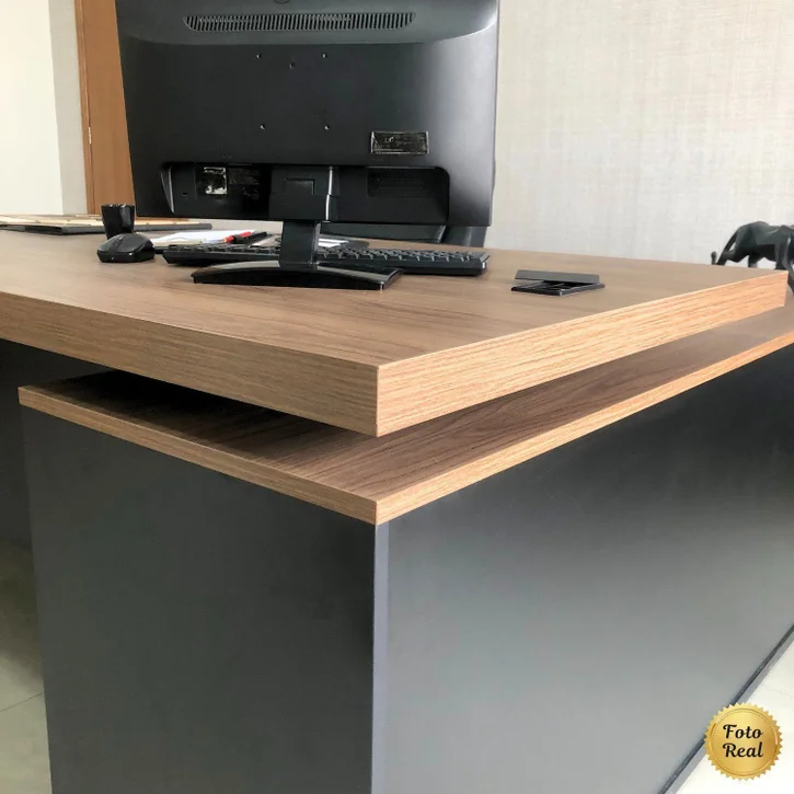 ESCRITORIO EJECUTIVO EN L GOREY DE OFICINA CON GABINETE ROBLE 202CM - 4