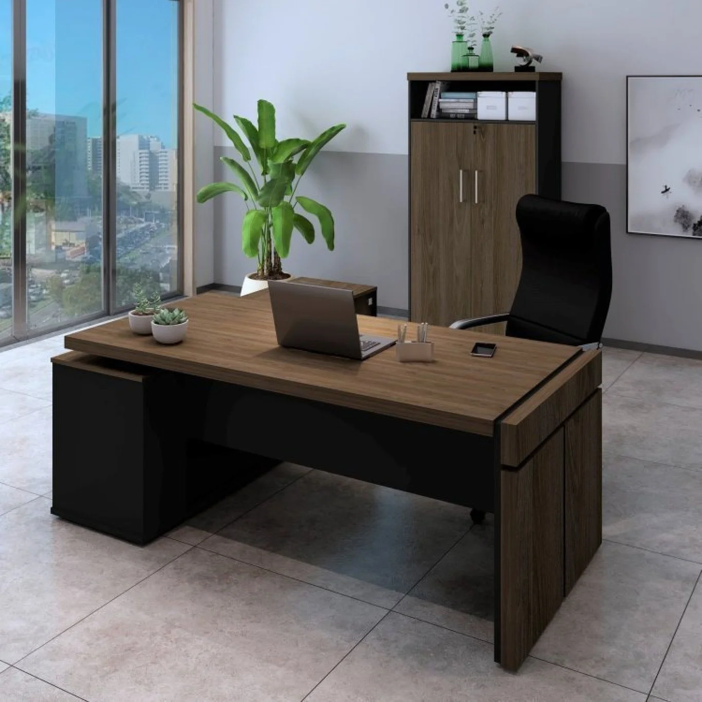 ESCRITORIO EJECUTIVO EN L GOREY DE OFICINA CON GABINETE 202CM - 3