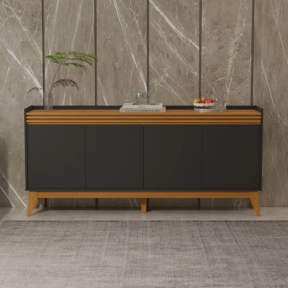 APARADOR VERILA 4 PUERTAS ESTANTES NEGRO CEDRO 180CM - 1