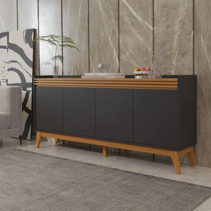 APARADOR VERILA 4 PUERTAS ESTANTES NEGRO CEDRO 180CM - 2