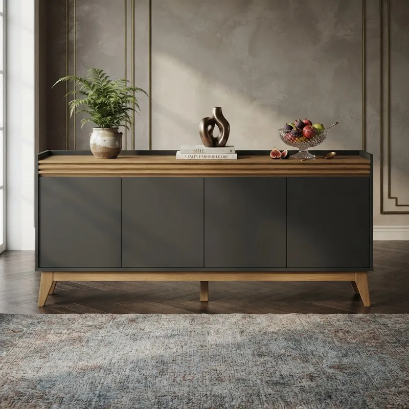 APARADOR VERILA 4 PUERTAS ESTANTES NEGRO CEDRO 180CM - 4