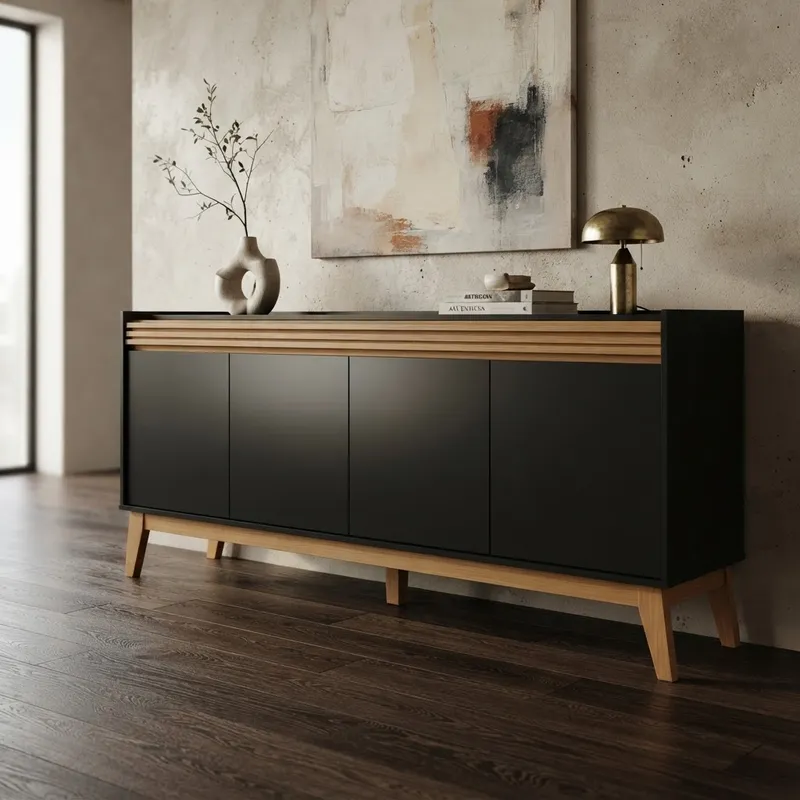 APARADOR VERILA 4 PUERTAS ESTANTES NEGRO CEDRO 180CM - 5