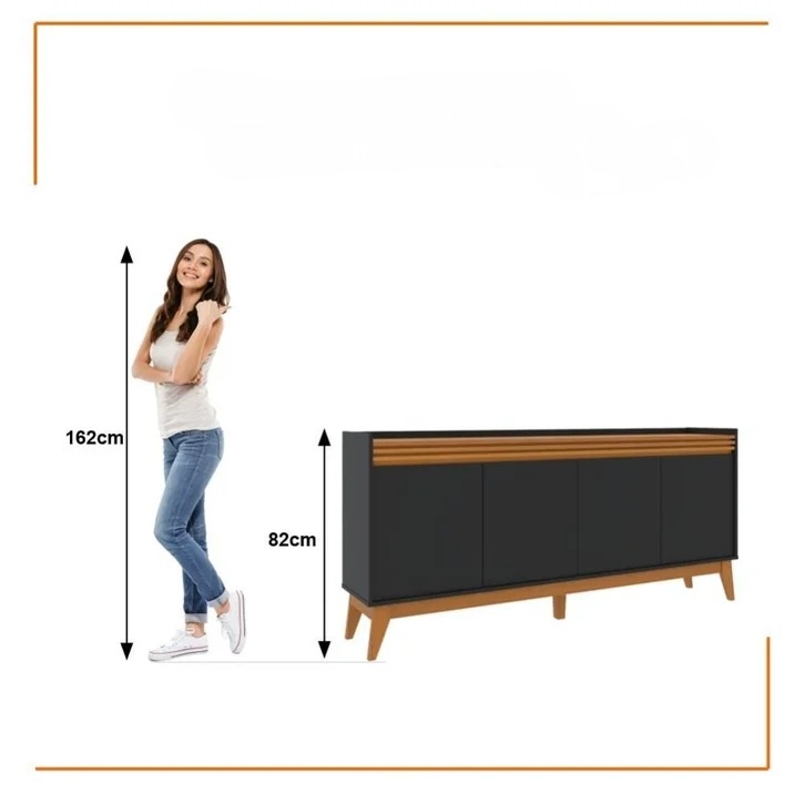 APARADOR VERILA 4 PUERTAS ESTANTES NEGRO CEDRO 180CM - 6