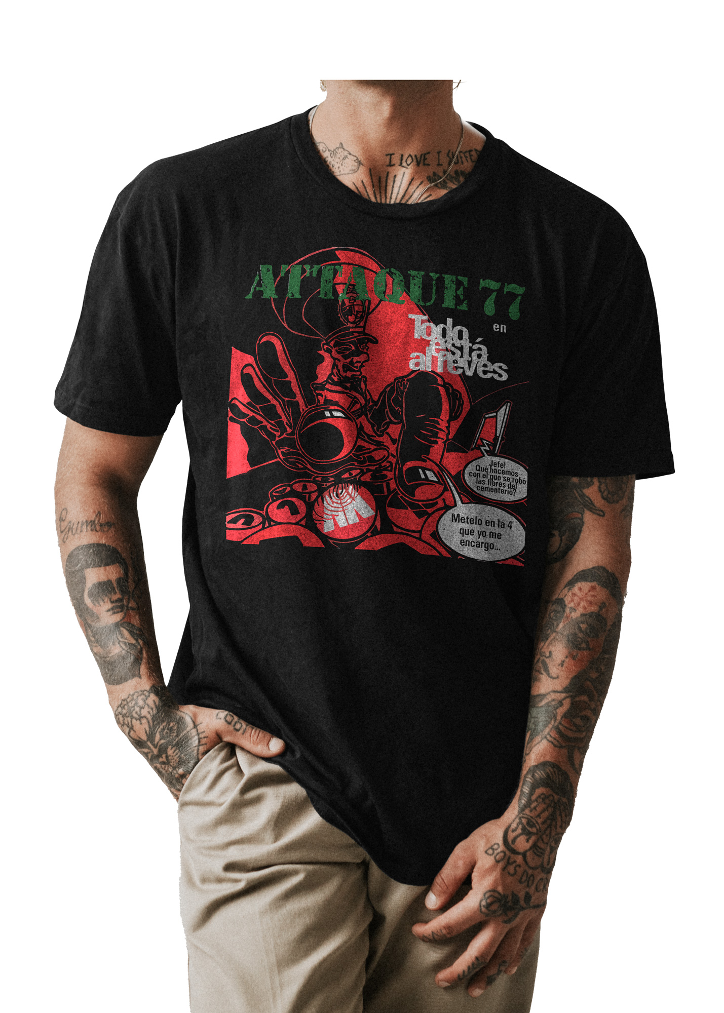 POLO CLASICO HOMBRE NEGRO ATTAQUE 77 BANDA ROCK 005 - 1