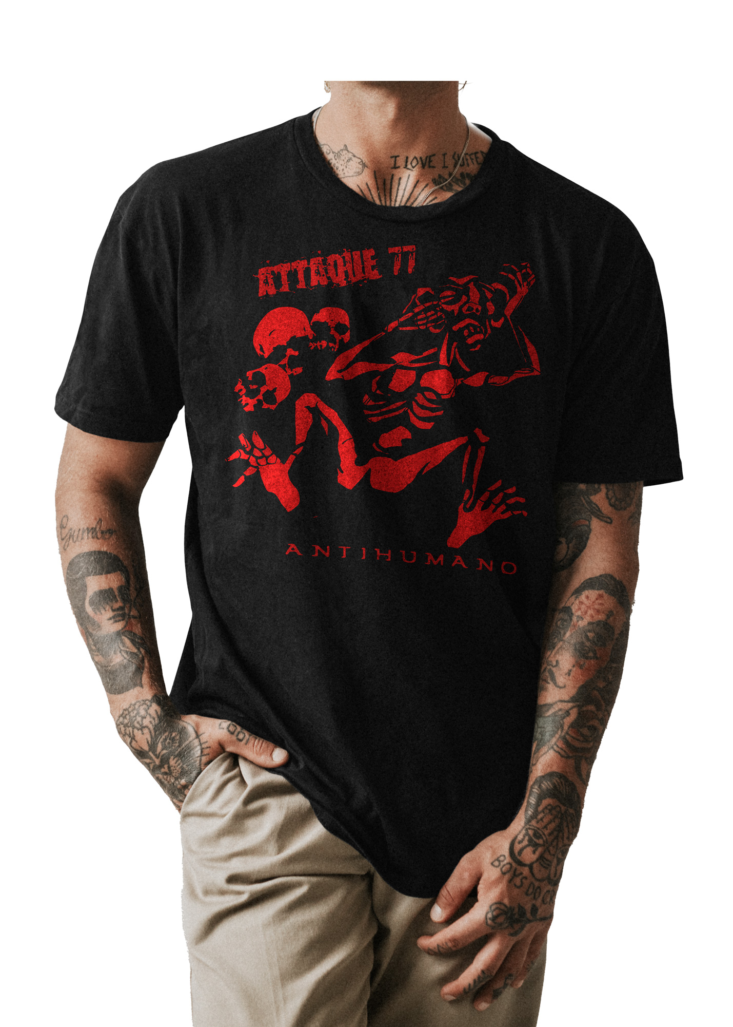 POLO CLASICO HOMBRE NEGRO ATTAQUE 77 BANDA ROCK 001 - 1