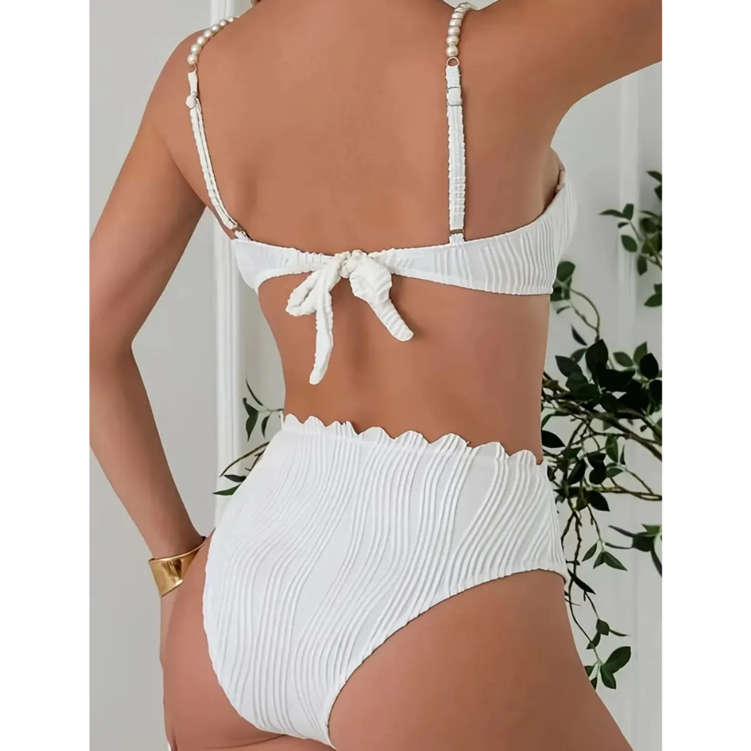 PUERTO MELÓN | TRAJE DE BAÑO DE DOS PIEZAS LABRADO CON DETALLES DE PERLAS - CON COPA, ARO Y FORRO INTERNO - 2