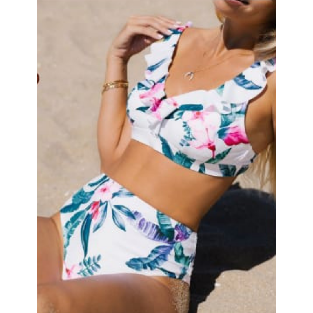 PUERTO MELÓN | BIKINI TIRO ALTO BLANCO CON ESTAMPADO FLORAL - INCLUYE COPA Y FORRO INTERNO - 2