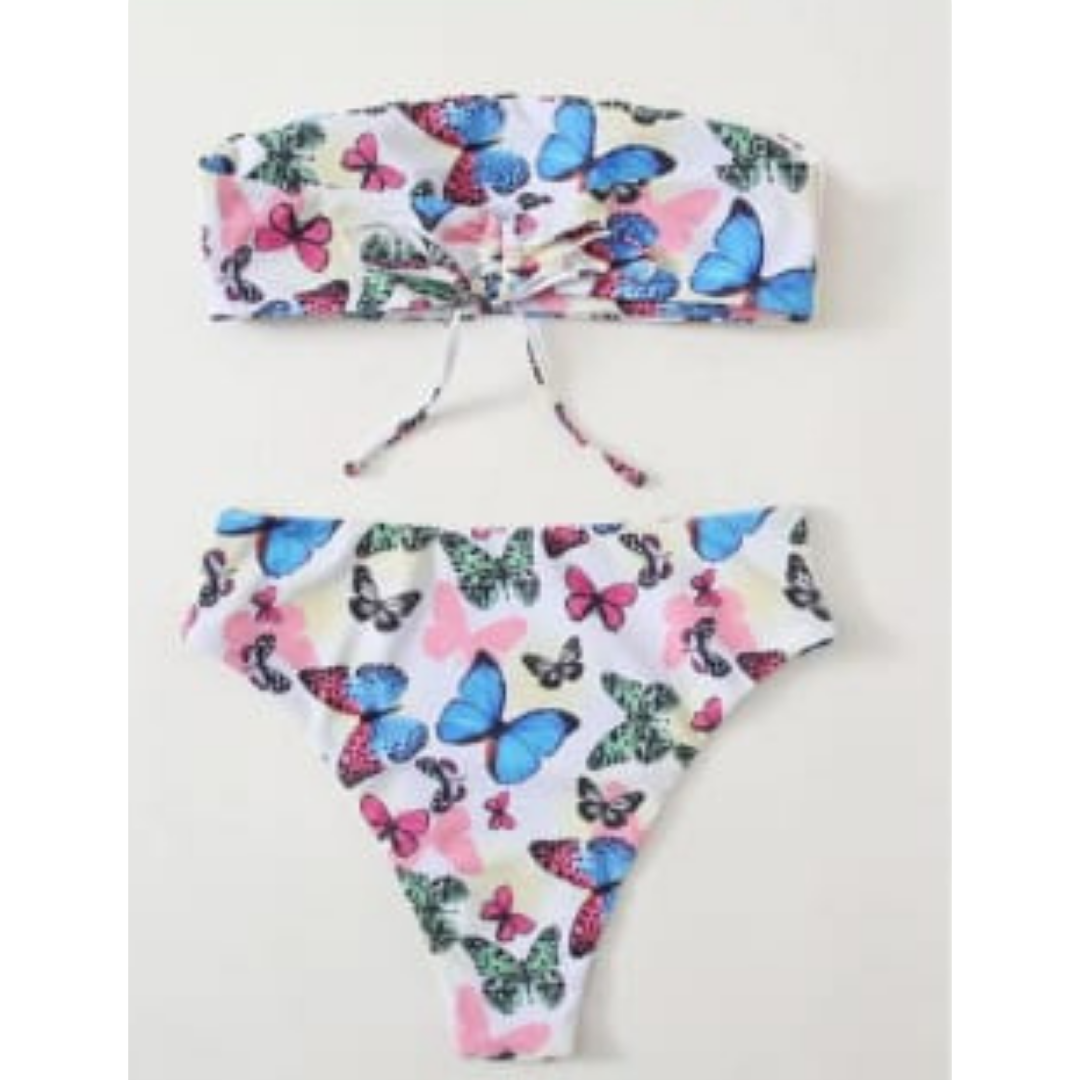 PUERTO MELÓN | BIKINI BLANCO ESTAMPADO DE MARIPOSAS CON COPA Y FORRO - 2