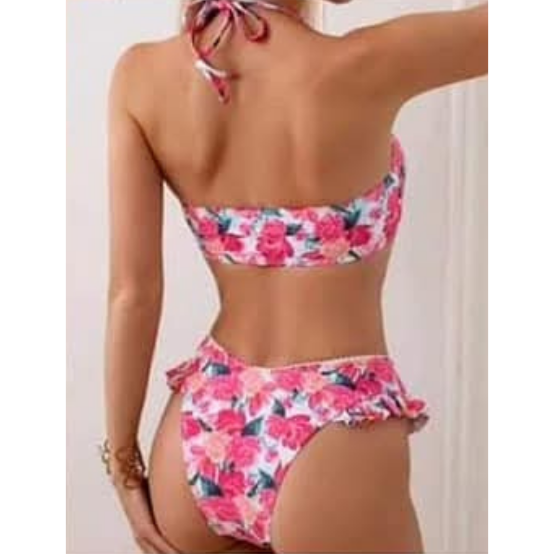 PUERTO MELÓN | BIKINI ESTAMPADO ROSA SEMIHILO CON COPA Y FORRO INTERNO - 2