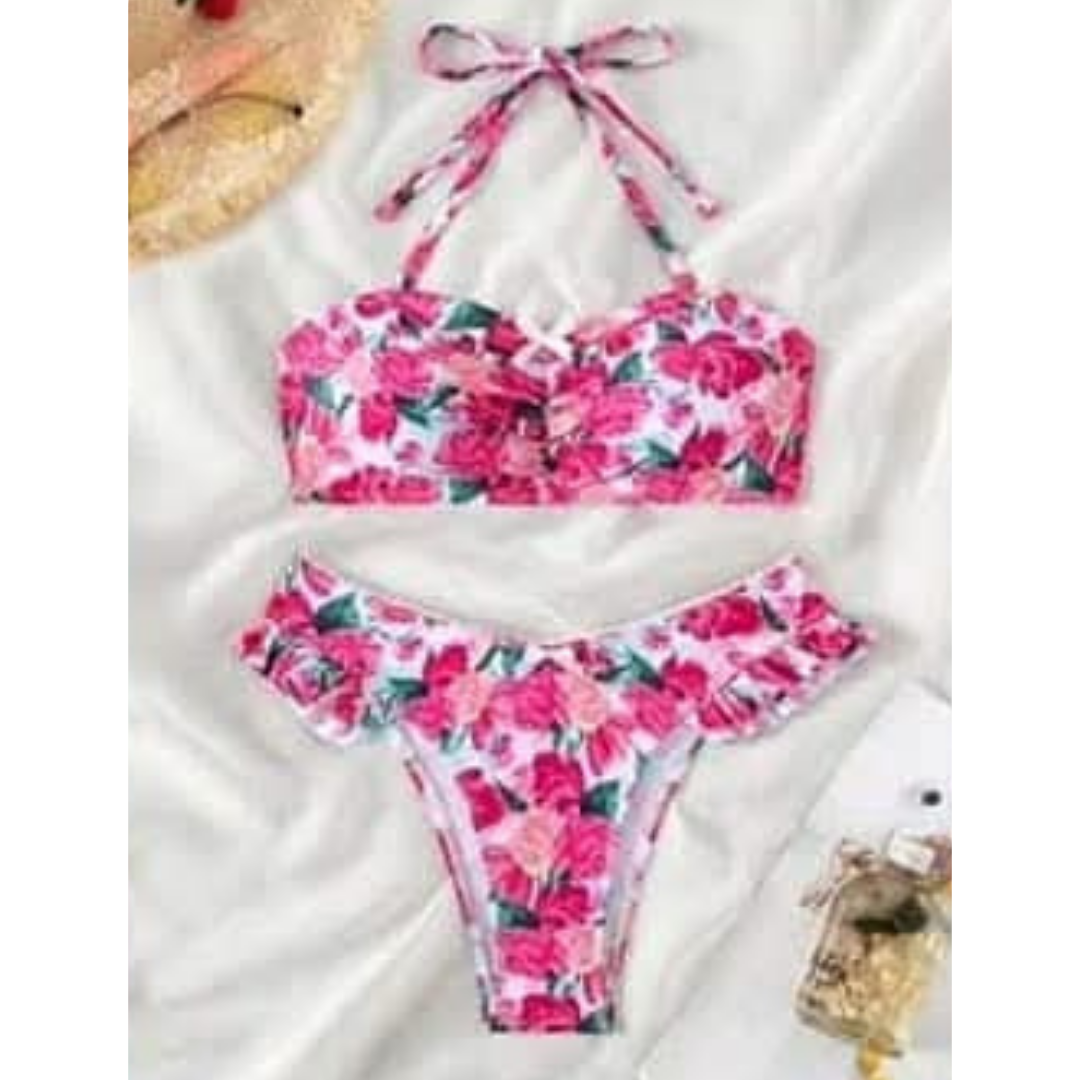 PUERTO MELÓN | BIKINI ESTAMPADO ROSA SEMIHILO CON COPA Y FORRO INTERNO - 3