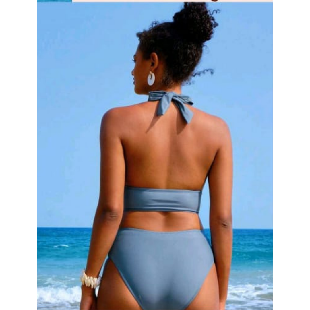 PUERTO MELÓN | BIKINI HALTER CELESTE CON COPA Y FORRO INTERNO - 2