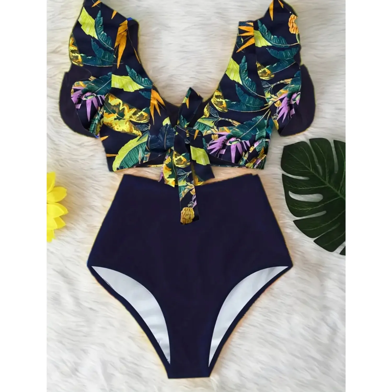 PUERTO MELÓN | BIKINI TIRO ALTO COLOR AZUL CON COPA Y FORRO INTERNO - 1
