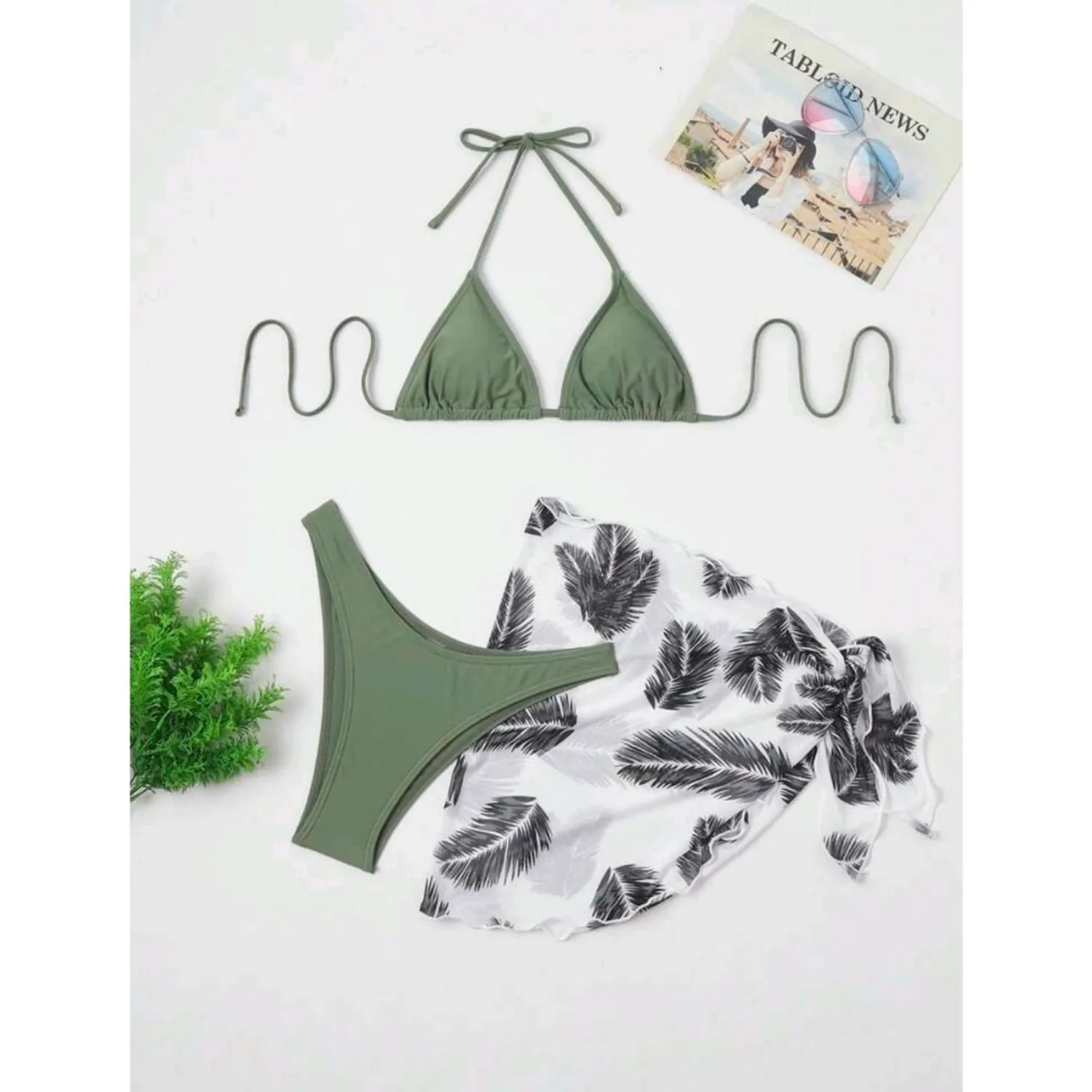 PUERTO MELÓN | BIKINI 3 PIEZAS VERDE CON PAREO - INCLUYE COPA Y FORRO INTERNO - 1
