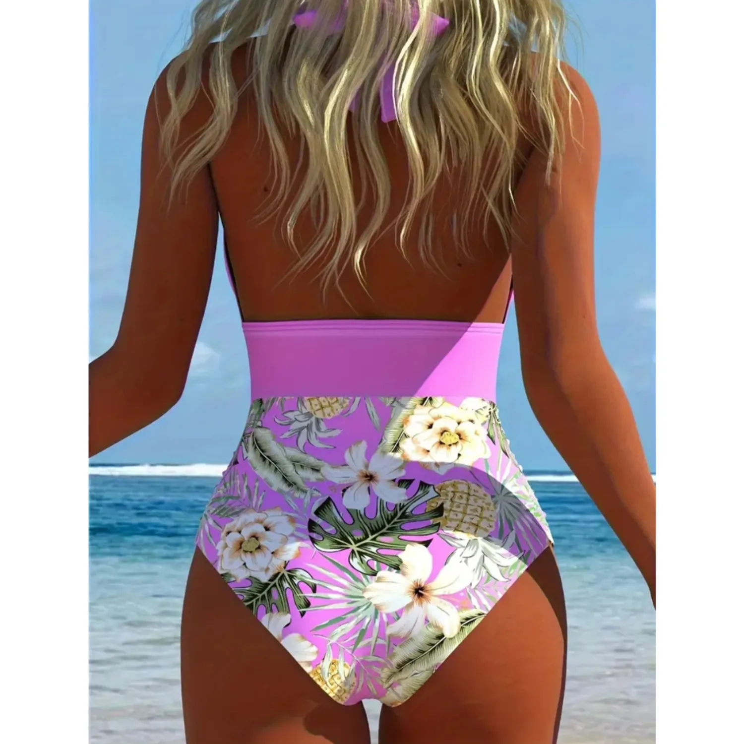 PUERTO MELÓN | TRAJE DE BAÑO ENTERO HALTER ESTAMPADO FLORAL CON COPA Y FORRO INTERNO - 2