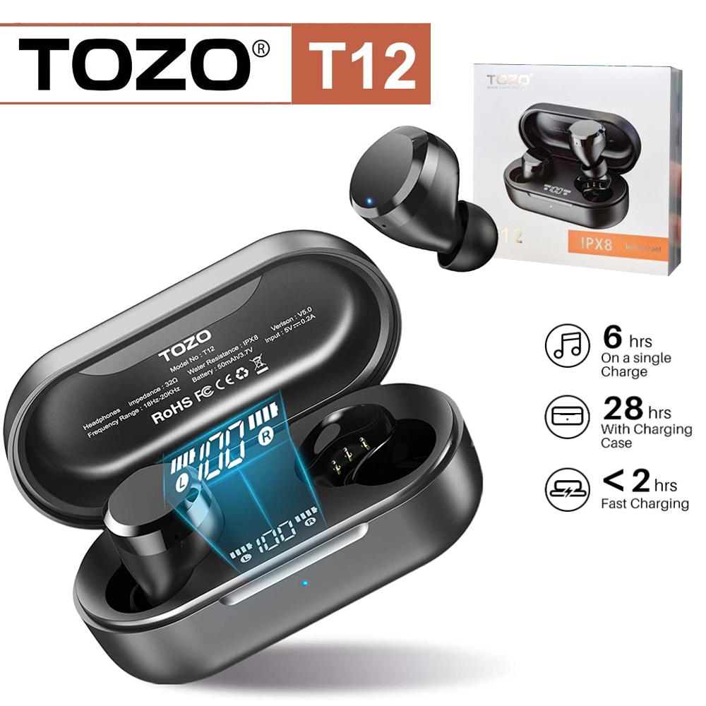 AUDÍFONOS TOZO TRUE WIRELESS T12 BLUETOOTH IPX8 NEGRO - 1