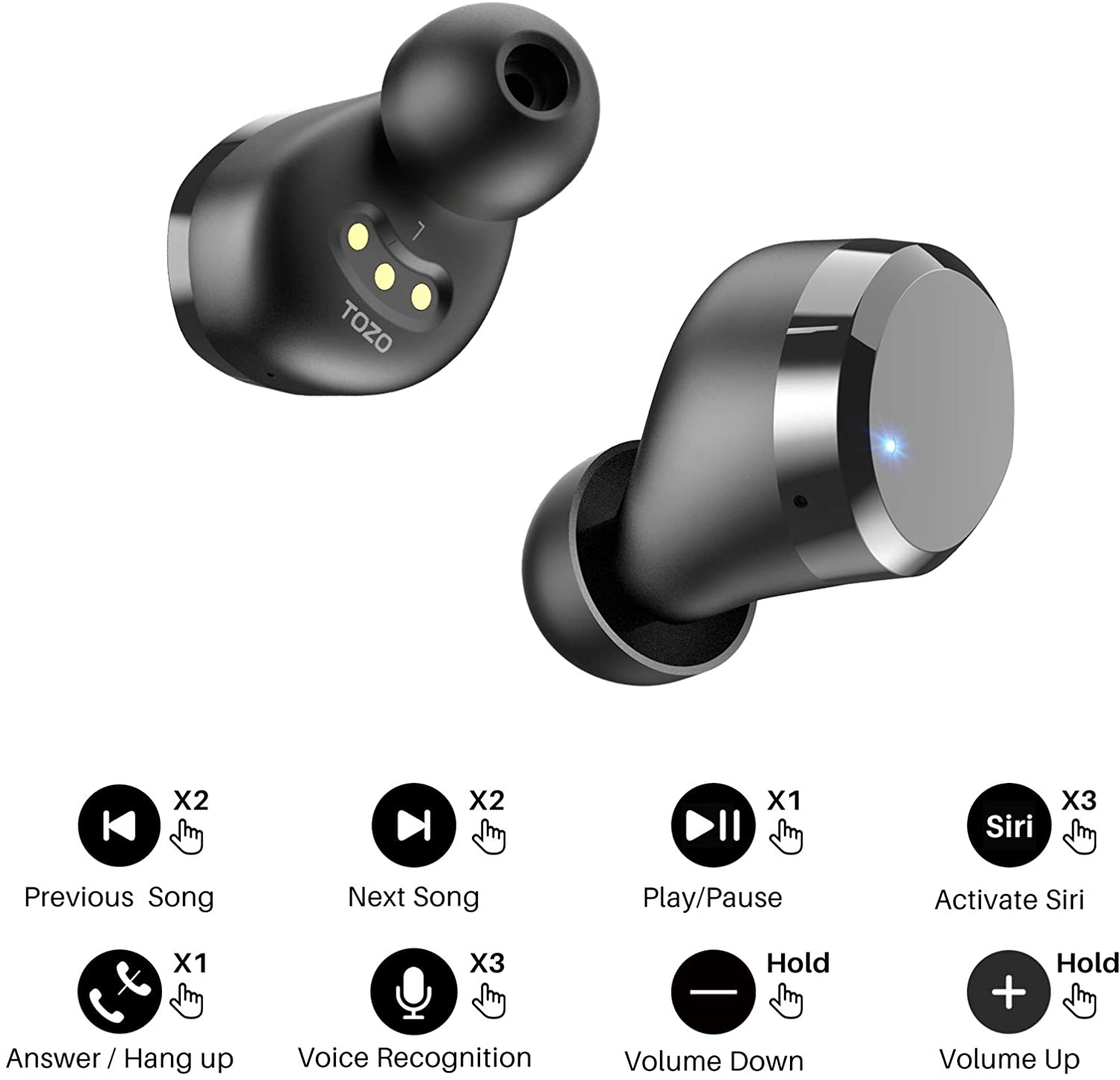 AUDÍFONOS TOZO TRUE WIRELESS T12 BLUETOOTH IPX8 NEGRO - 2