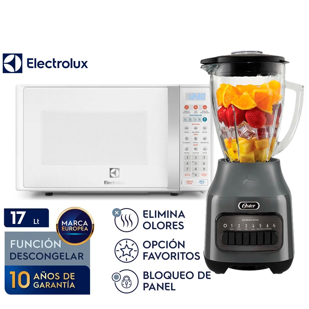 COMBO LICUADORA 6 VEL. OSTER BLSTPEG-GPB MÀS HORNO MICROONDAS 17L EMDO17S2GSRUW ELECTROLUX - 1