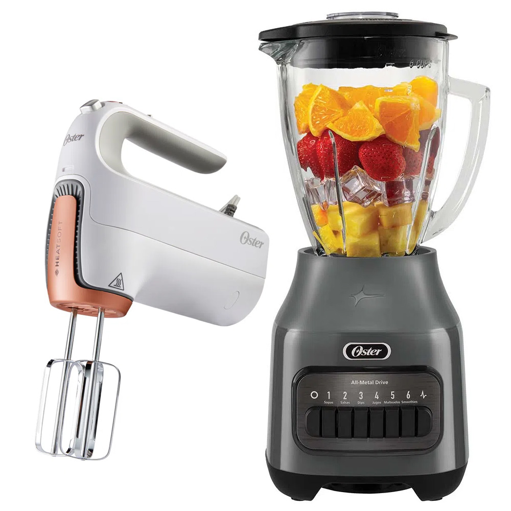 COMBO OSTER LICUADORA BLSTPEG-GPB  VASO DE VIDRIO + BATIDORA DE MANO TECNOLOGÍA HEATSOFT FPSTHMAMR - 2